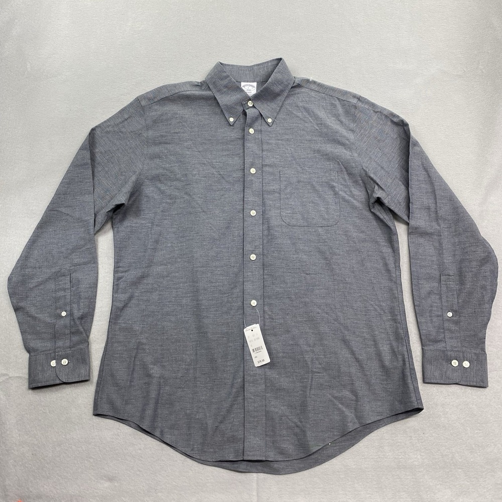 Brooks Brothers Shirt Mens Large Gray Button Down Regent Herringbone Long Sleeve